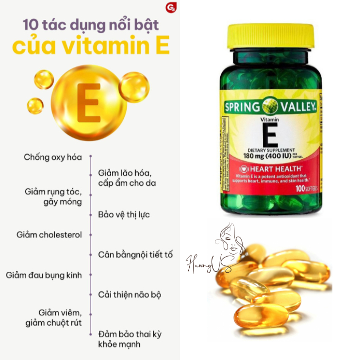 Viên uống đẹp da Vitamin E-400iu Spring Valley Mỹ, giúp cấp ẩm, làm đẹp da