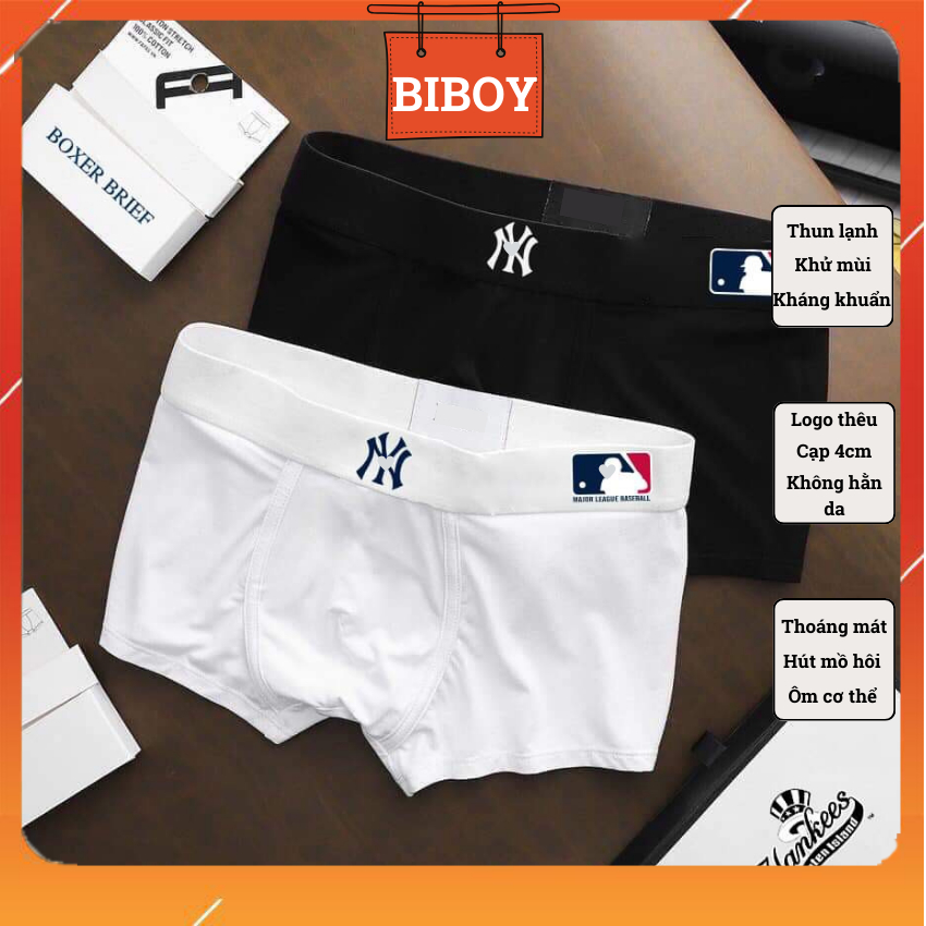 Quần Lót Nam Boxer Thun Lạnh N.Y M.L.B Chun Cao Cấp Co Giãn Thoáng Khí Thoải Mái, Quần Sịp Đùi Nam Cạp To ĐTNY1