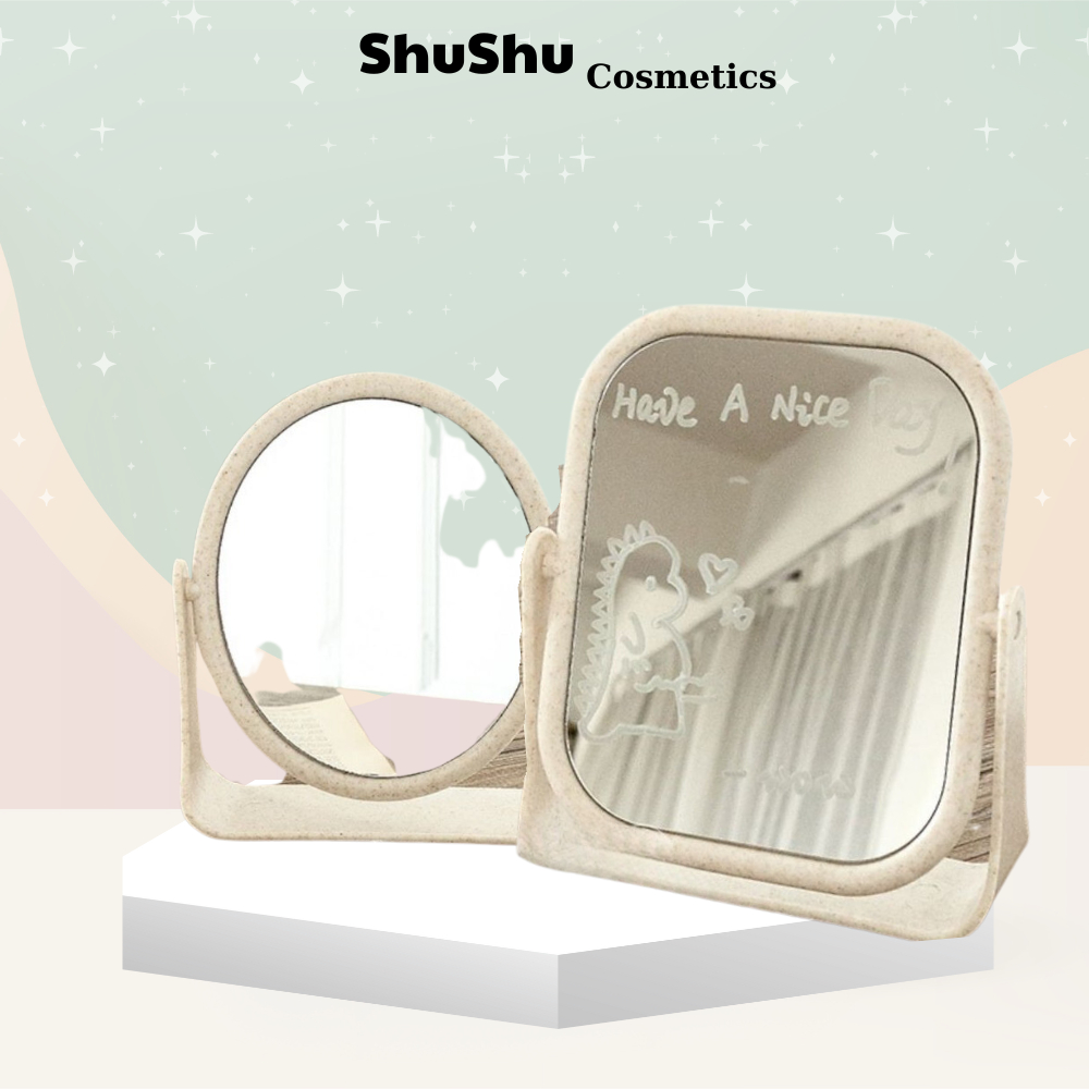 Gương Trang Điểm Để Bàn Chất Liệu Lúa Mạch Dày Dặn 2 Mặt Xoay 360 Độ SHUSHU COSMETICS