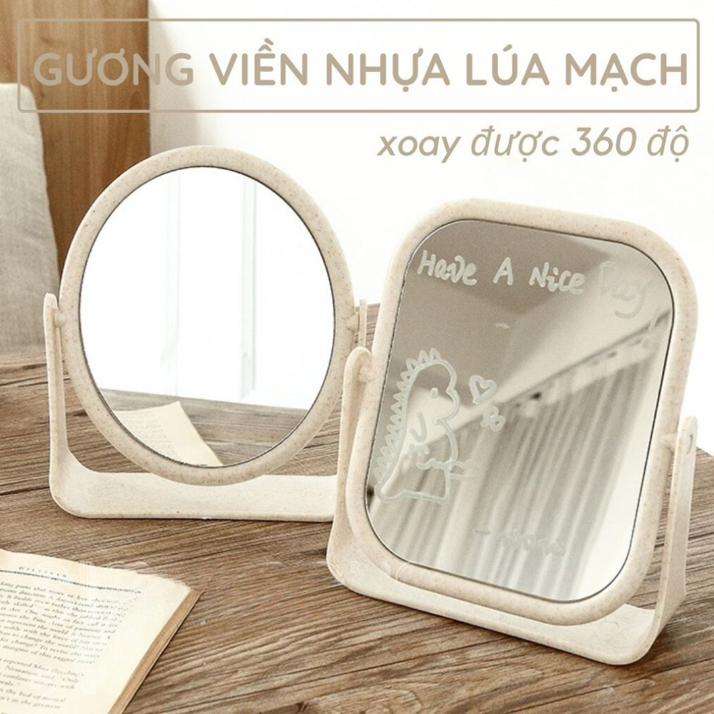 Gương Trang Điểm Để Bàn Chất Liệu Lúa Mạch Dày Dặn 2 Mặt Xoay 360 Độ SHUSHU COSMETICS
