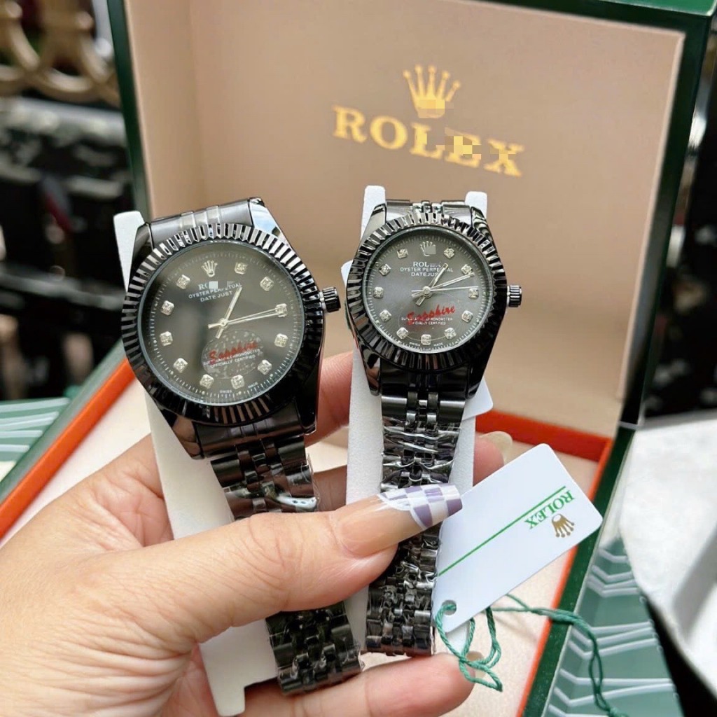 Đồng hồ nam nữ couple dây kim loại R2836 kính shapphire chống xước tặng hộp viền đá và trơn