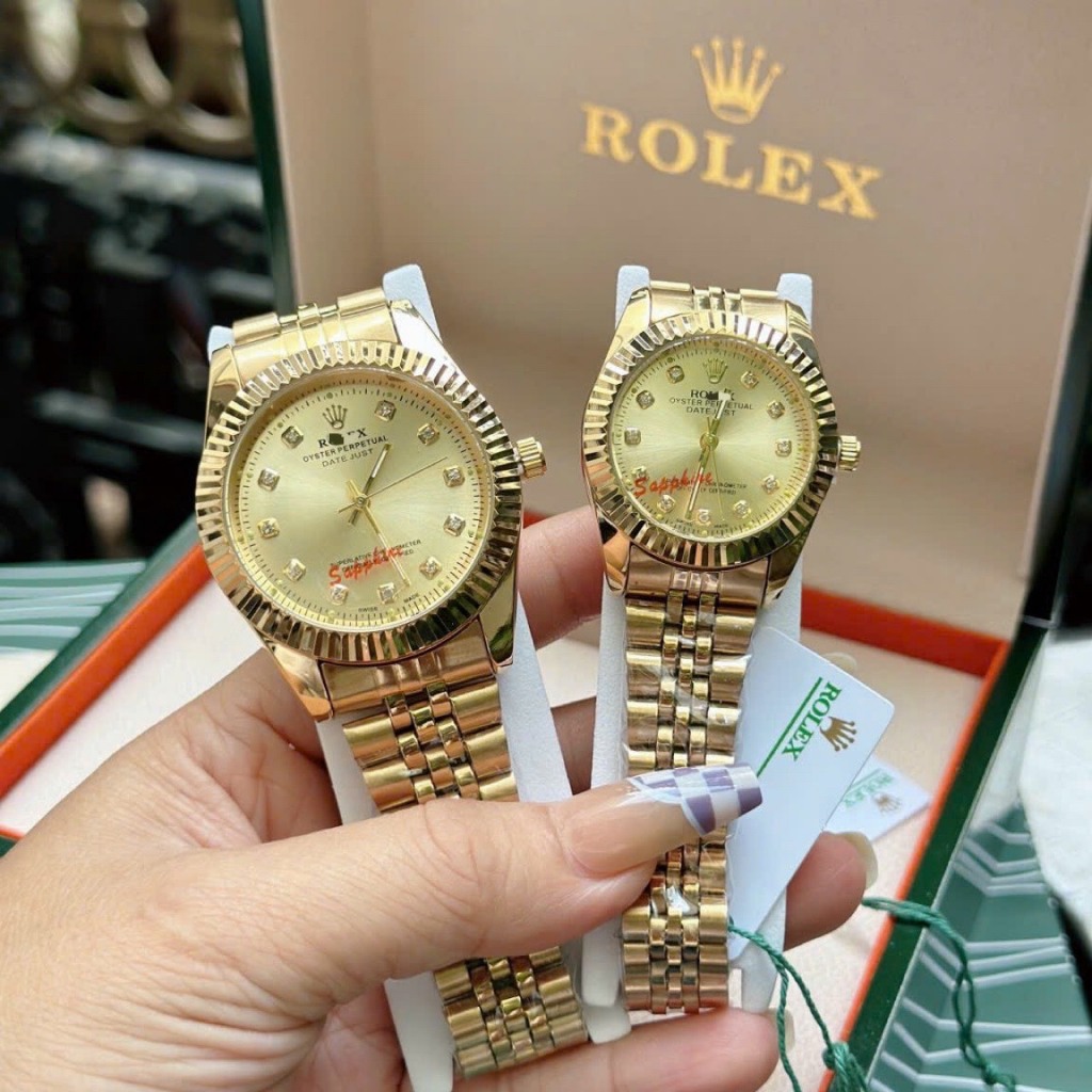 Đồng hồ nam nữ couple dây kim loại R2836 kính shapphire chống xước tặng hộp viền đá và trơn