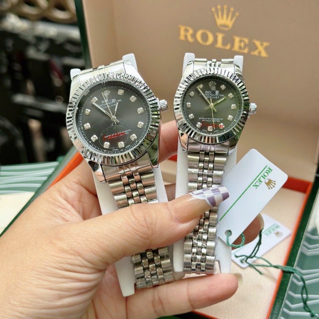 Đồng hồ nam nữ couple dây kim loại R2836 kính shapphire chống xước tặng hộp viền đá và trơn