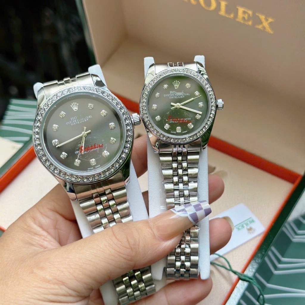 Đồng hồ nam nữ couple dây kim loại R2836 kính shapphire chống xước tặng hộp viền đá và trơn