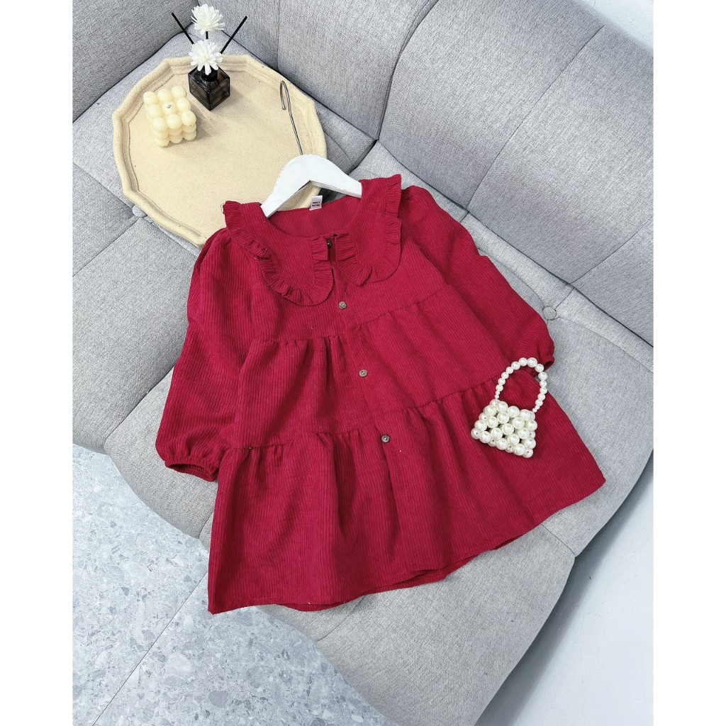 Váy Nhung Tăm Gân Dày Dặn Mềm Mại Thu Đông Dành Cho Bé Gái 10-23kg