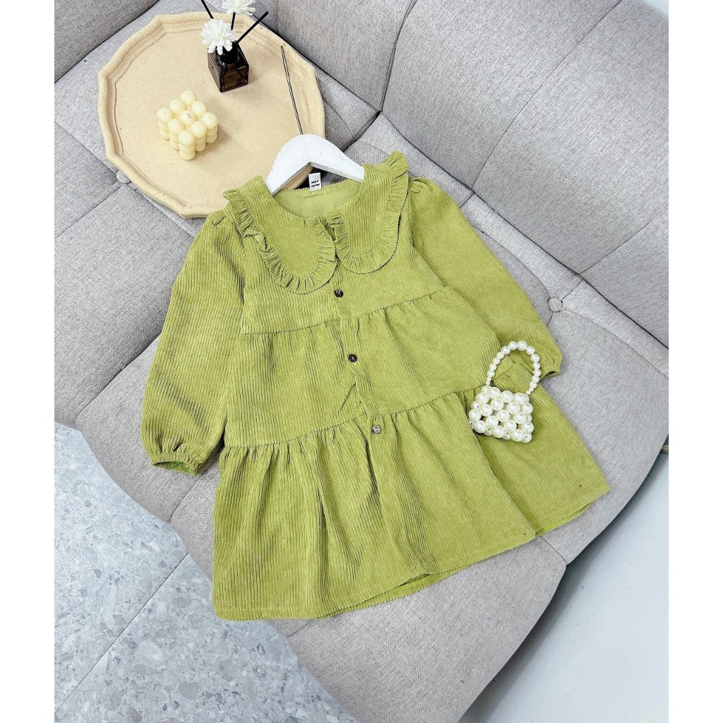 Váy Nhung Tăm Gân Dày Dặn Mềm Mại Thu Đông Dành Cho Bé Gái 10-23kg