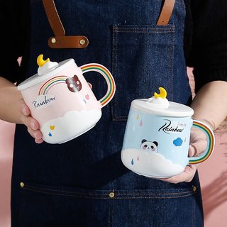 Ly Cốc Sứ gấu panda 401-500ML Xinh Xắn - Ly Có Nắp Và Thìa Inox