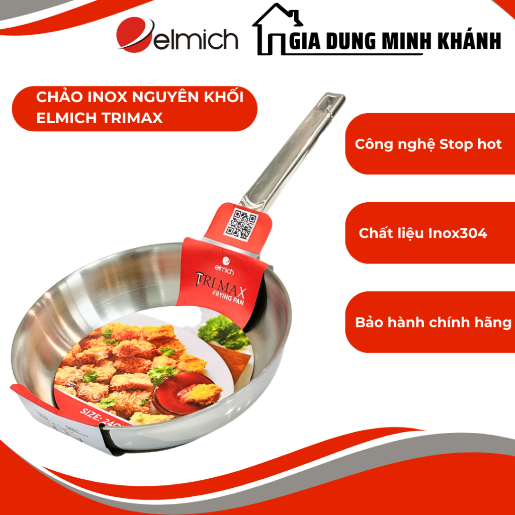 Chảo nguyên khối inox 304 cao cấp Trimax EL-3737Max size 20cm, EL-3738Max size 24cm, EL-3739Max size 26cm