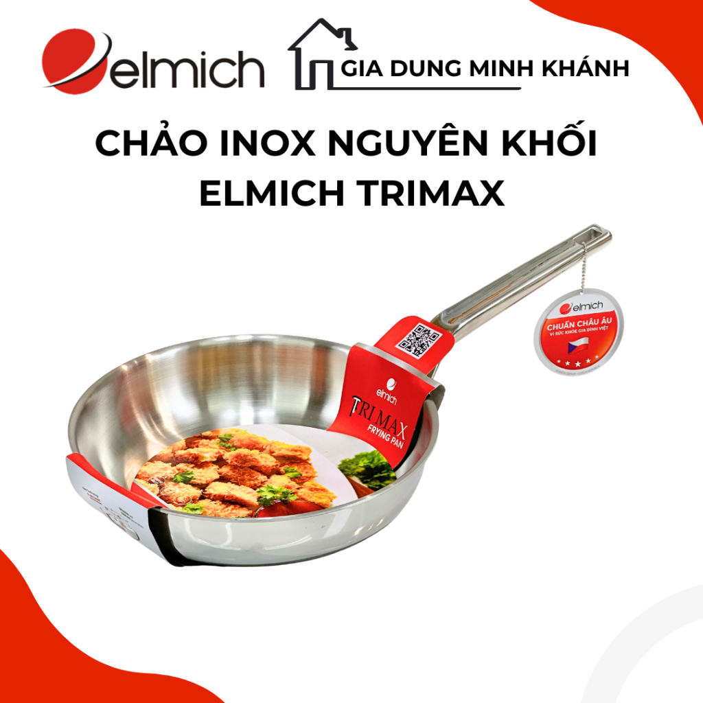 Chảo nguyên khối inox 304 cao cấp Trimax EL-3737Max size 20cm, EL-3738Max size 24cm, EL-3739Max size 26cm