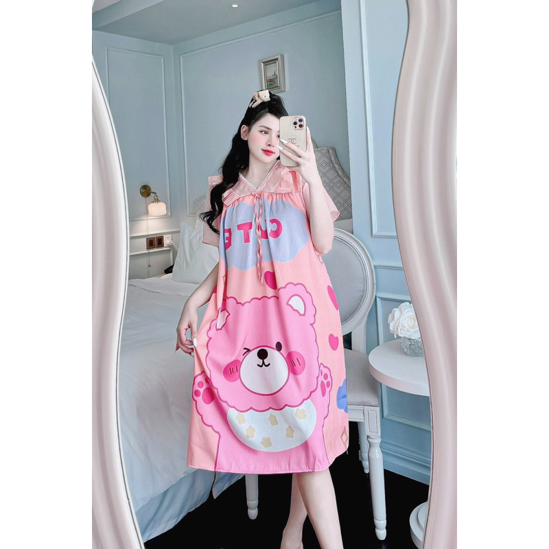 Váy ngủ hoạt hình Lụa xước Feesize dưới 65kg