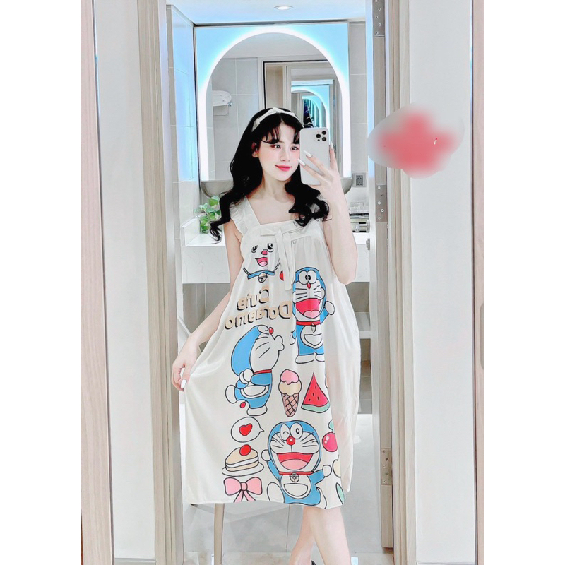 Váy ngủ hoạt hình Lụa xước Feesize dưới 65kg