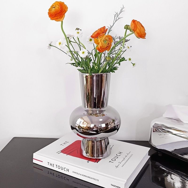 Bình cắm hoa tráng gương cao cấp trang trí phong khách hiện đại sang trọng dùng để cắm hoa