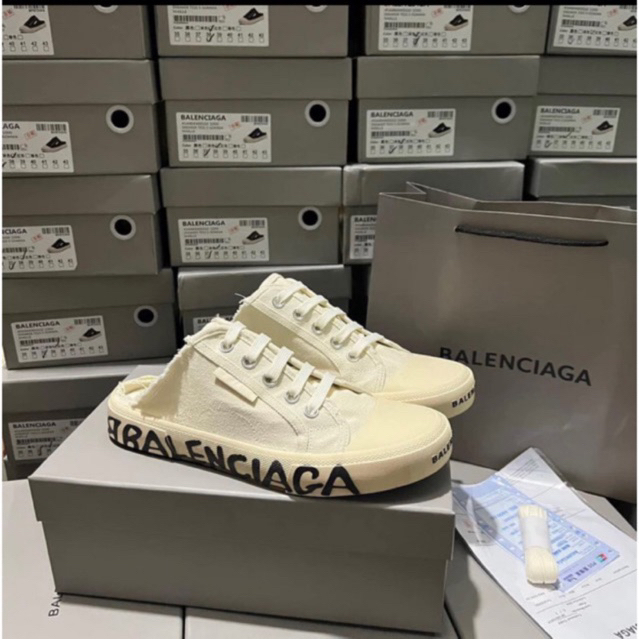 Giày thể thao đạp gót BALENCIAGA canvas trơncao cấp, Sục BALENCIAGA trơn