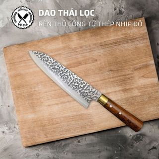 Dao Lọc Thái Thịt Thép Nhíp Ô Tô Dập Vân 2 Mặt - Cán Cẩm Chỉ Khâu Đồng