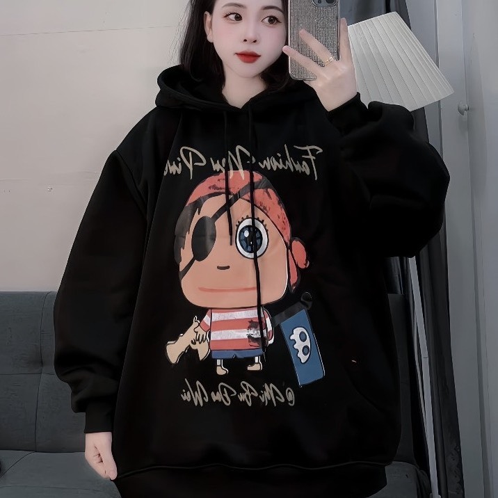 Áo Hoodie Chất Liệu Nỉ Lông Form Rộng Cậu Be Bịt Mắt