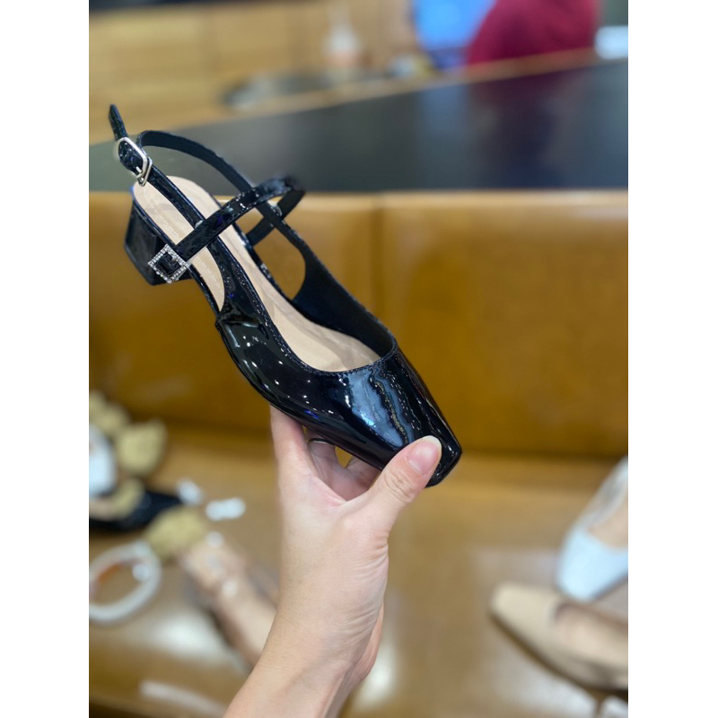 Giày slingback mũi vuông  đế vuông 3 phân kiểu dáng maryjane quai ngang phối khóa đá cao cấp _Min3004XBQNKV