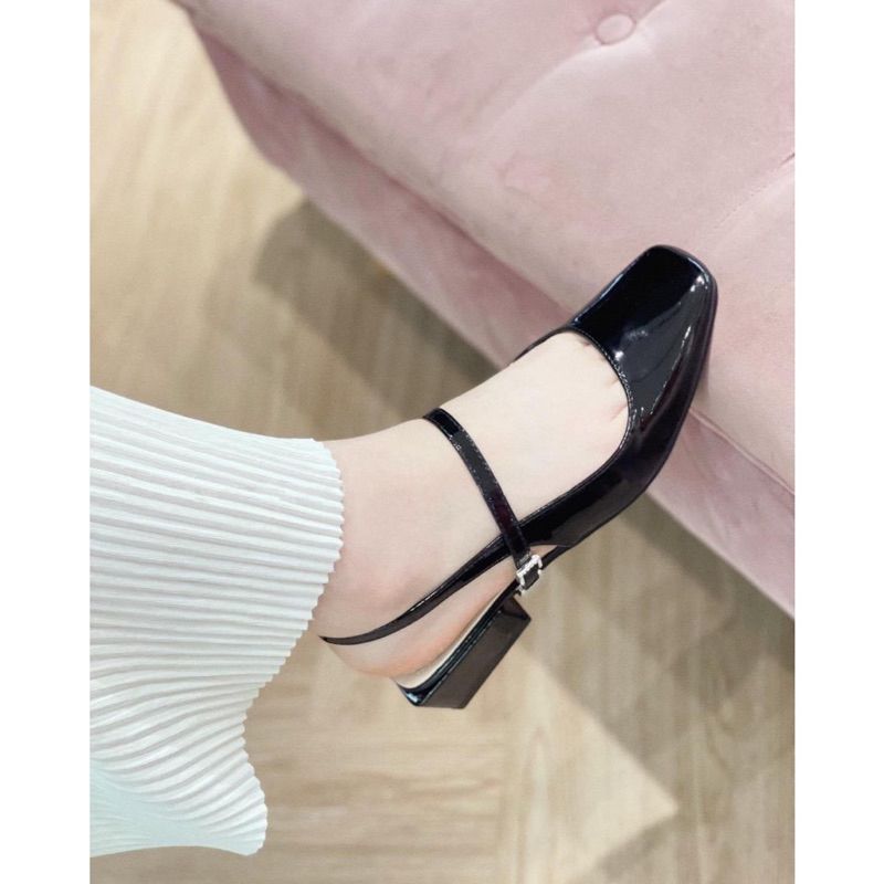 Giày slingback mũi vuông  đế vuông 3 phân kiểu dáng maryjane quai ngang phối khóa đá cao cấp _Min3004XBQNKV