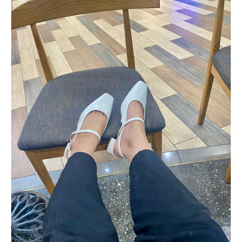 Giày slingback mũi vuông  đế vuông 3 phân kiểu dáng maryjane quai ngang phối khóa đá cao cấp _Min3004XBQNKV