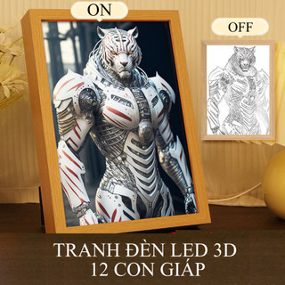 Đèn ngủ trang trí để bàn, tranh đèn Led 12 con giáp Robot - Tranh bật đèn phát sáng anime, đèn ngủ 3D robot