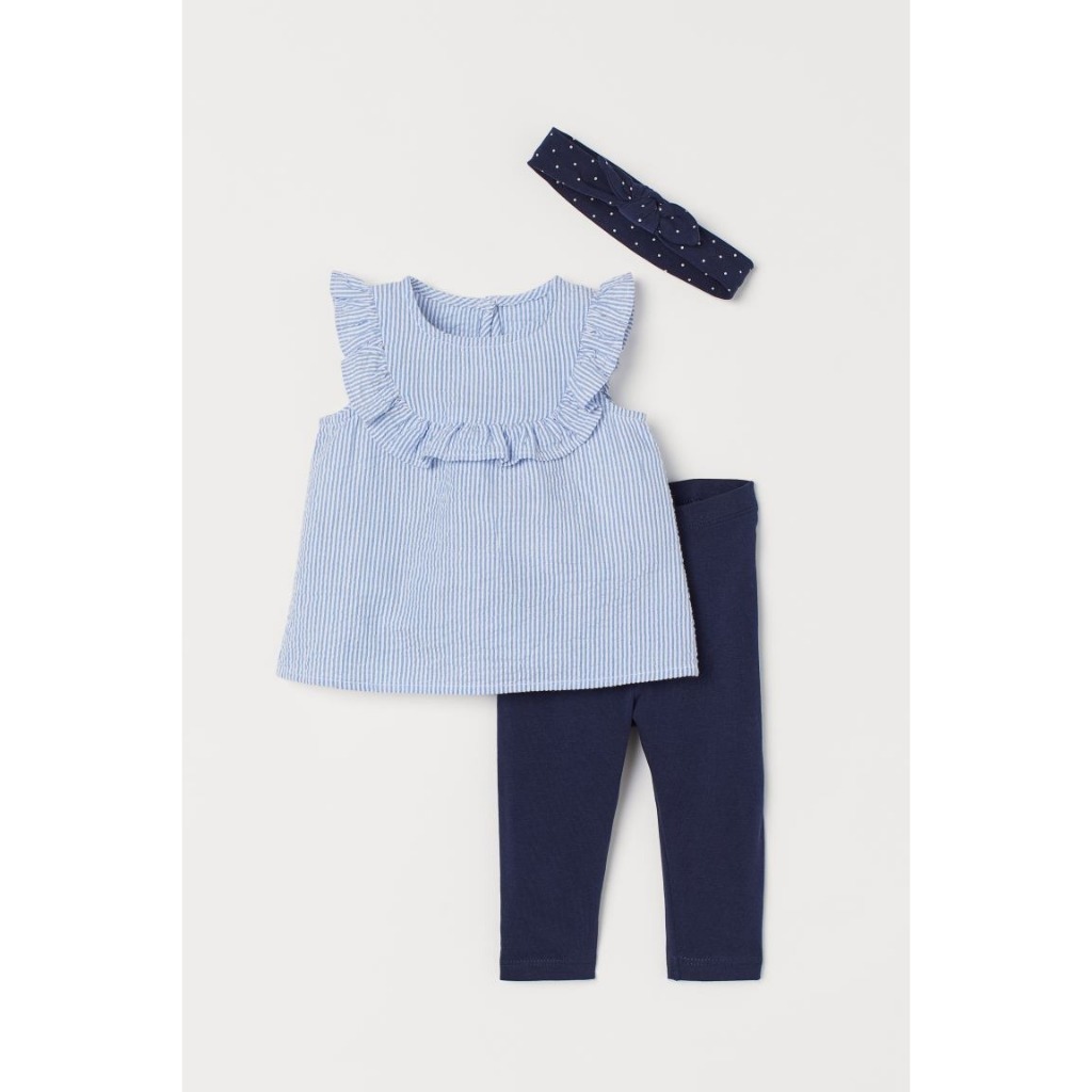 Set 3 chi tiết kèm băng đô kẻ xanh HM H&M _hàng chính hãng authentic