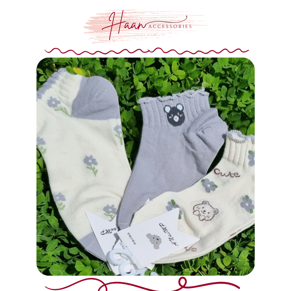 Set 5 Tất vớ nữ hình họa tiết dễ thương chất cotton loại 1, ảnh thât, thấm hút mồ hôi,