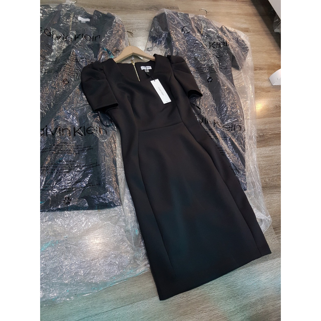 Đầm váy CK body tay bồng vải co giãn