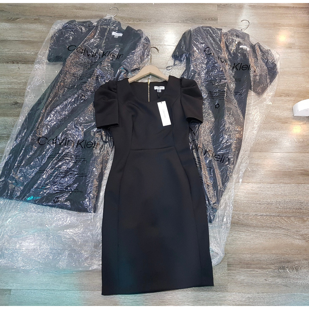 Đầm váy CK body tay bồng vải co giãn