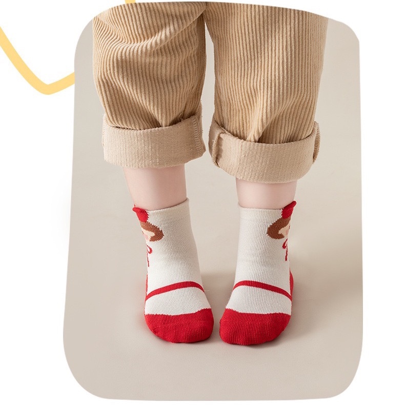 Set 5 Đôi Tất/ Vớ Cao Cổ Cotton Hình Dâu Đỏ Siêu Xinh Cho Bé Gái TD4