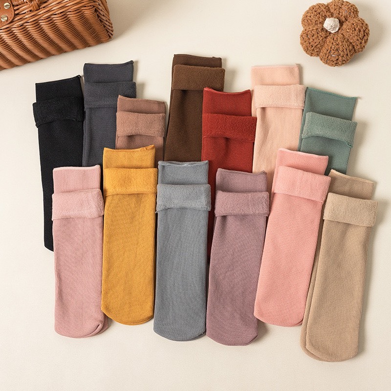 Set 5 Đôi Tất/ Vớ Lót Lông Nỉ Nhiều Màu Mùa Đông Siêu Ấm Áp Mềm Mại TLL1