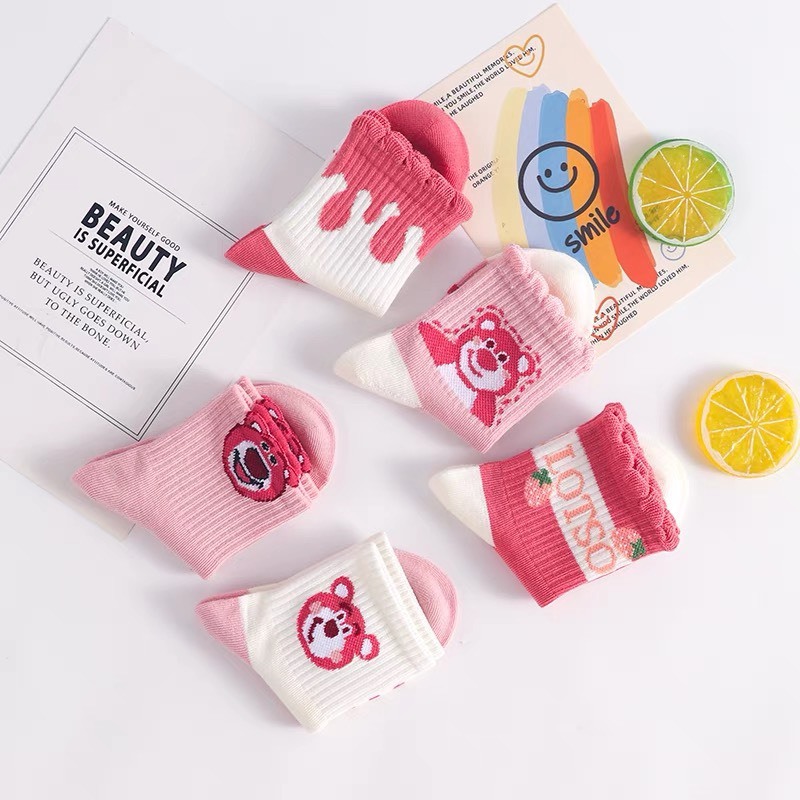 Set 5 Đôi Tất/ Vớ Cotton Gấu Dâu Good Cổ Cao Sợi Bông Thoáng Khí Siêu Hot GD8