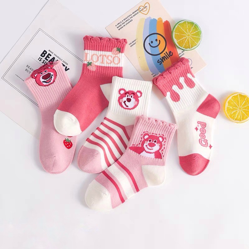 Set 5 Đôi Tất/ Vớ Cotton Gấu Dâu Good Cổ Cao Sợi Bông Thoáng Khí Siêu Hot GD8
