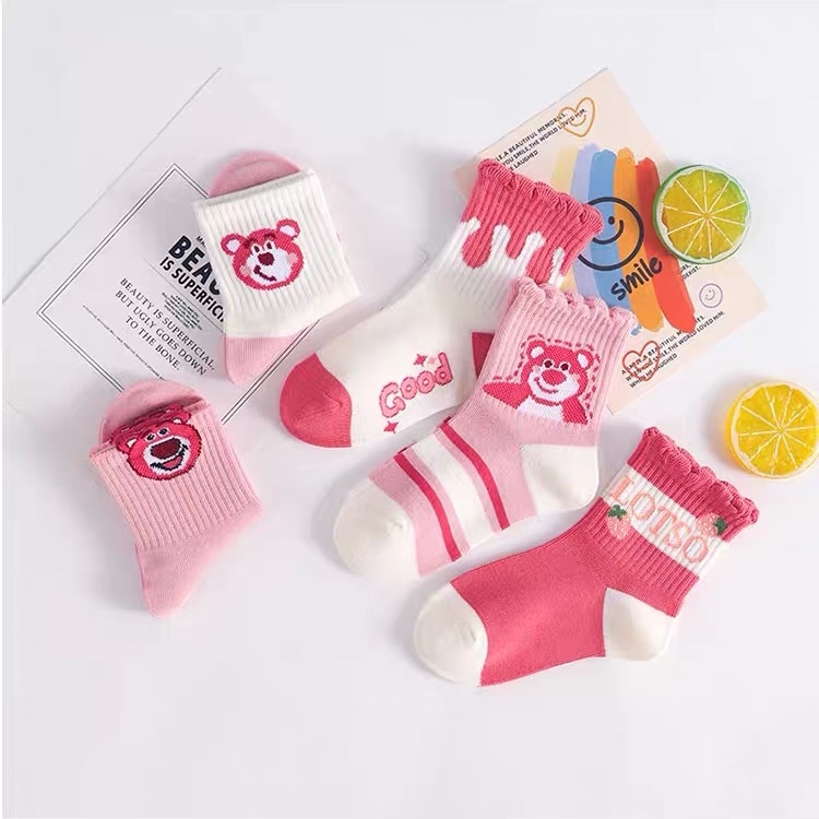 Set 5 Đôi Tất/ Vớ Cotton Gấu Dâu Good Cổ Cao Sợi Bông Thoáng Khí Siêu Hot GD8