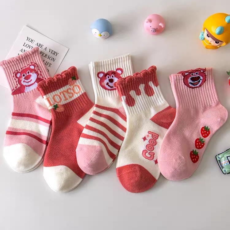 Set 5 Đôi Tất/ Vớ Cotton Gấu Dâu Good Cổ Cao Sợi Bông Thoáng Khí Siêu Hot GD8