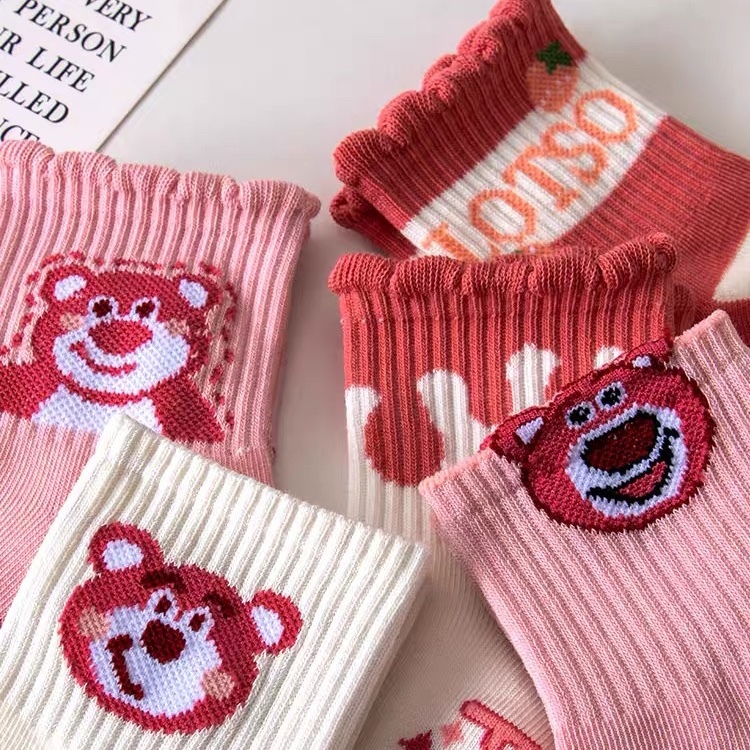 Set 5 Đôi Tất/ Vớ Cotton Gấu Dâu Good Cổ Cao Sợi Bông Thoáng Khí Siêu Hot GD8