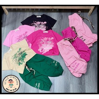 Bộ bé gái 10-45kg , họa tiết LET'S DRINK , áo cotton zip mềm mượt co giãn tốt, quần kaki mềm túi hộp in chữ siêu cool