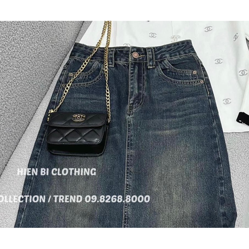 CHÂN VÁY BÒ XẺ KHOÁ TÚI SAU