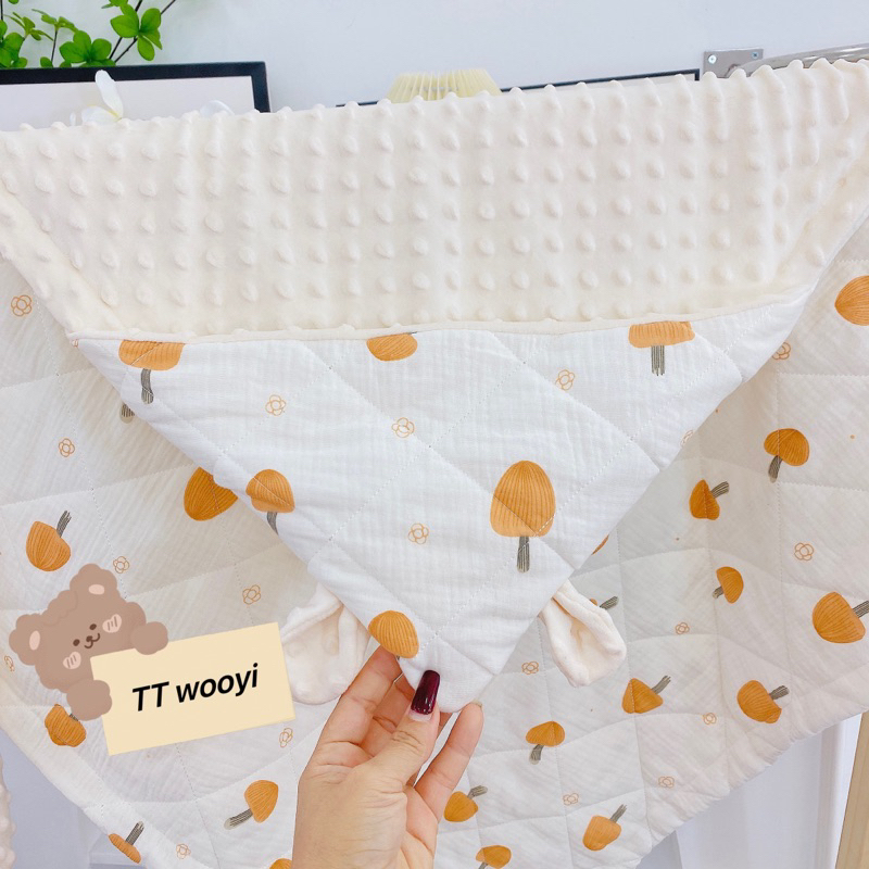 Ủ Xô Trần Bông Hạt Đậu Có Mũ, Kèm Dây Đai Wooyi Kt 80x80