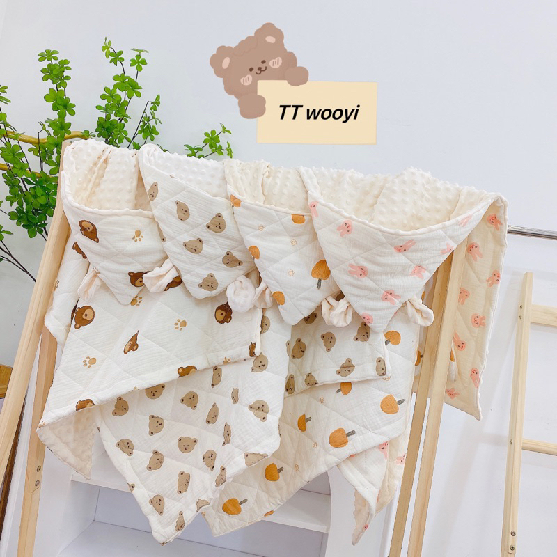 Ủ Xô Trần Bông Hạt Đậu Có Mũ, Kèm Dây Đai Wooyi Kt 80x80