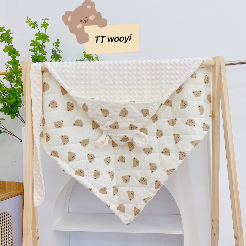 Ủ Xô Trần Bông Hạt Đậu Có Mũ, Kèm Dây Đai Wooyi Kt 80x80