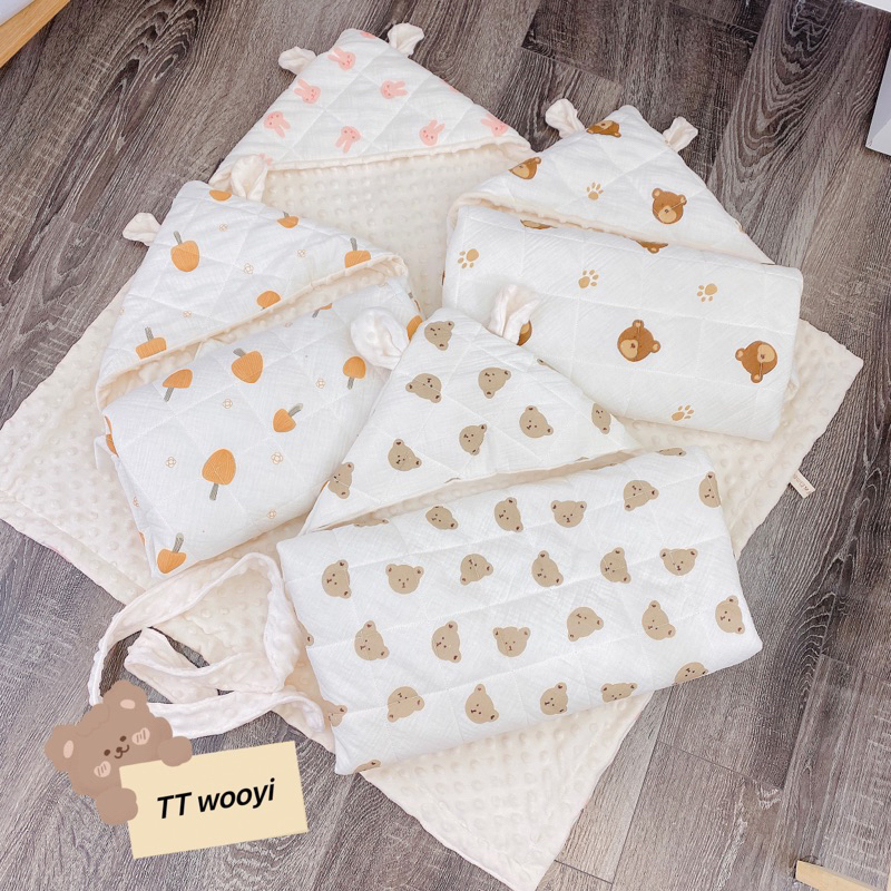 Ủ Xô Trần Bông Hạt Đậu Có Mũ, Kèm Dây Đai Wooyi Kt 80x80