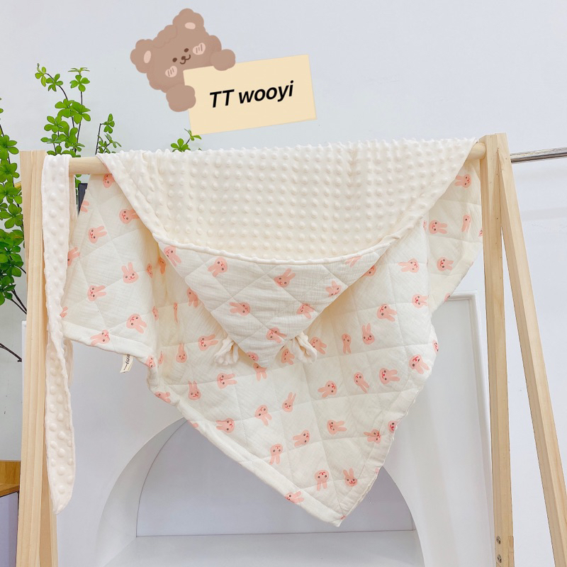 Ủ Xô Trần Bông Hạt Đậu Có Mũ, Kèm Dây Đai Wooyi Kt 80x80