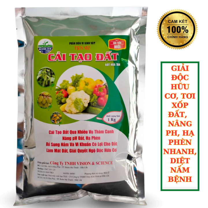1kg CẢI TẠO ĐẤT SINH HỌC Nâng pH, Giải Độc Hữu Cơ, Diệt Nấm Bệnh, Tơi Xốp Đất - Mẫu Mới Bột Tan