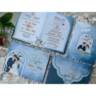 Thiệp cưới màu xanh hình Chibi SL2329