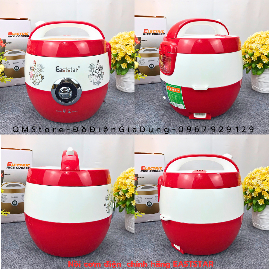 Nồi cơm điện cao cấp Eaststar Chính Hãng , Nồi điện mini Eaststar màu đỏ trắng dáng quả táo nấu cơm ngon nhanh QM Store