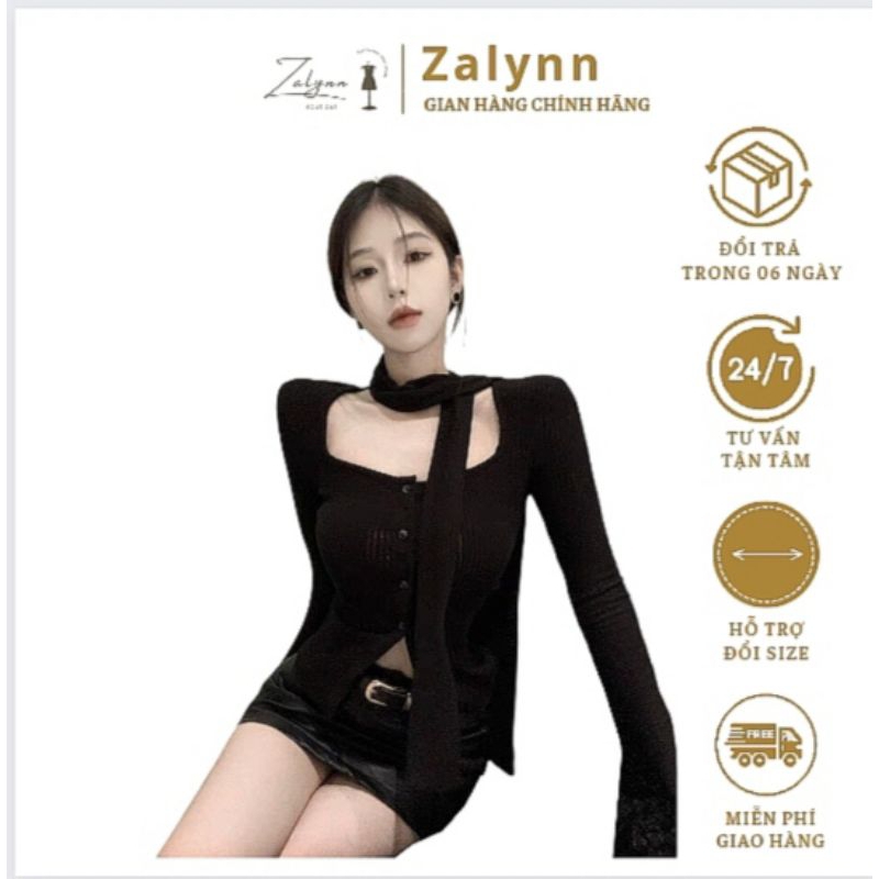 Áo croptop nữ tay dài ôm cổ yếm cài nút