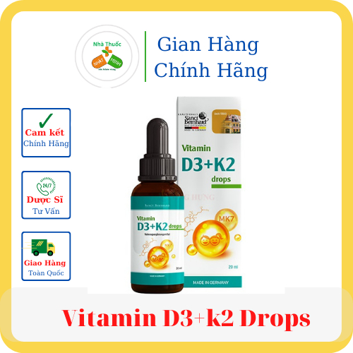 Vitamin D3 K2  drops mk7 tăng chiều cao cho trẻ sơ sinh Sanct Bernhard dạng drops chai 10ml nhập khẩu Đức