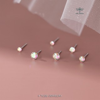 Khuyên tai bạc nữ TLEE, bông tai nụ đá nhiều size màu sắc lấp lánh đáng yêu TLEE JEWELRY B0401