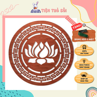 Tranh Gỗ Hoa Sen, Tấm Gỗ Chữ Phúc 42cm, Tặng Keo 2 Mặt - Decor Gỗ Hoa Sen Trang Trí Bàn Thờ, Decor Dán Tường  - Thỏ Sồi
