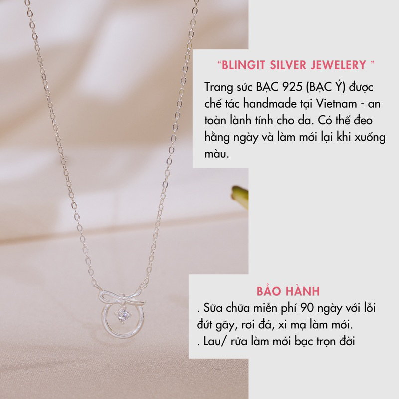 Dây chuyền bạc nữ BLINGIT hình tròn đính nơ rơi đá cao cấp sang trọng - BIVC274