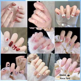  Móng tay giả ngắn vuông đính nơ đính hoa Móng tay giả đính đá Nail box Mẫu nail ngắn đẹp dễ thương 